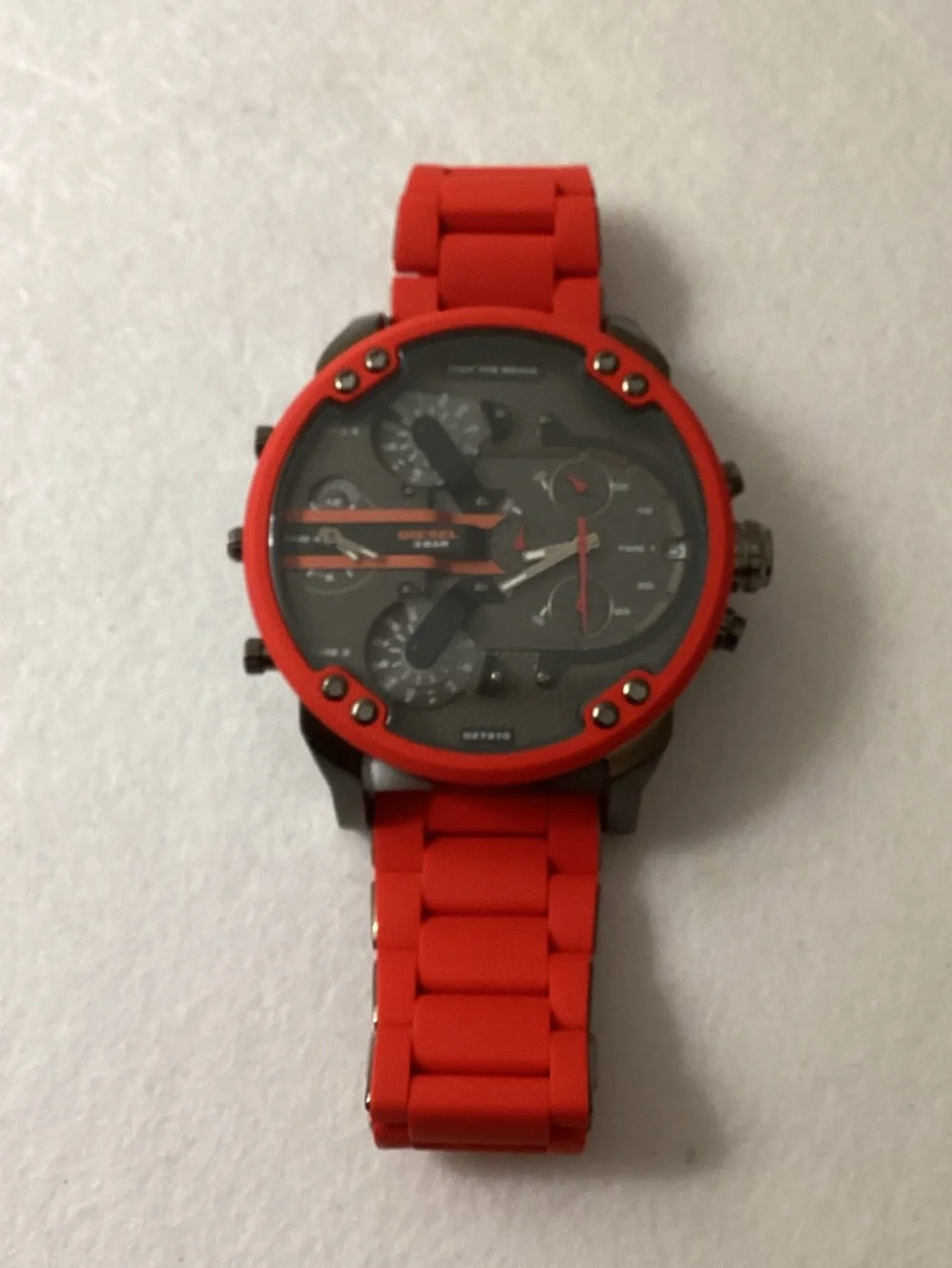 Diesel Chronograph Mr. Daddy 2.0 Red Silicone Strap Watch 55x66mm DZ7370